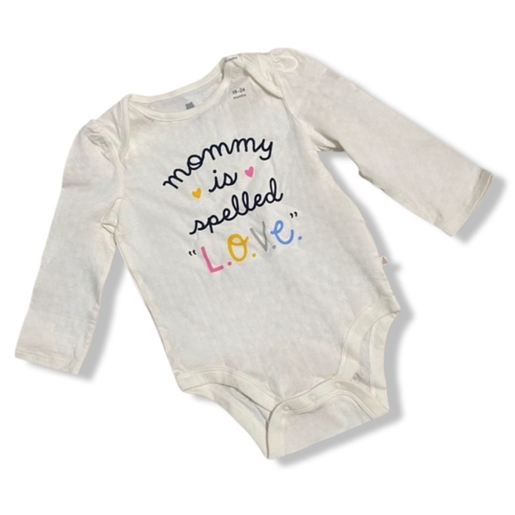 GAP Toddler Girls Long Sleeve Onesie | Mommy Is Spelled L.O.V.E. Top| size 18-24 - Picture 1 of 2